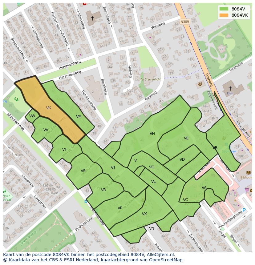Afbeelding van het postcodegebied 8084 VK op de kaart.