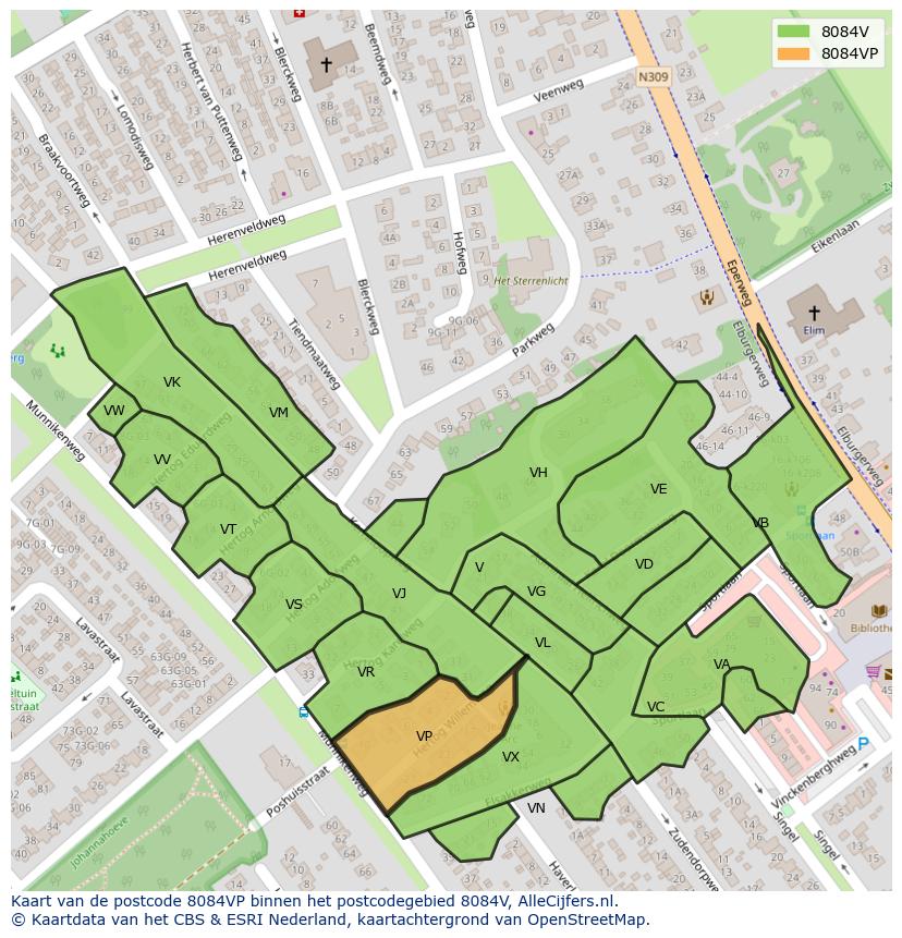 Afbeelding van het postcodegebied 8084 VP op de kaart.