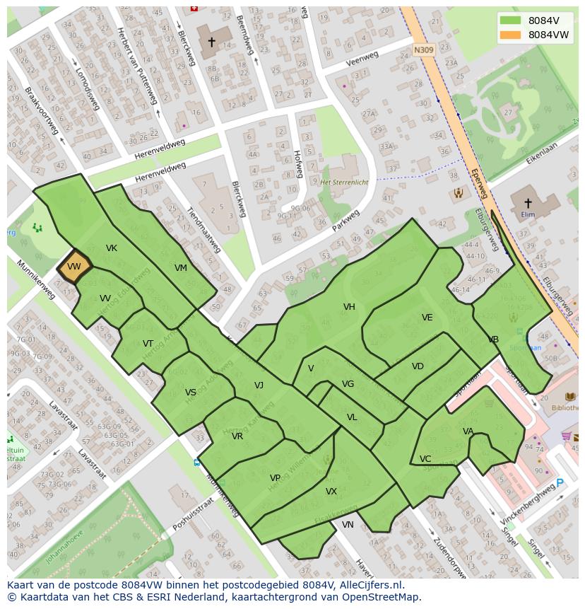 Afbeelding van het postcodegebied 8084 VW op de kaart.