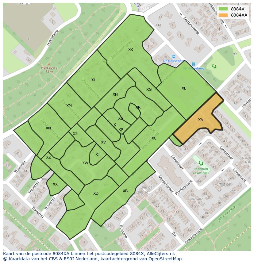 Afbeelding van het postcodegebied 8084 XA op de kaart.