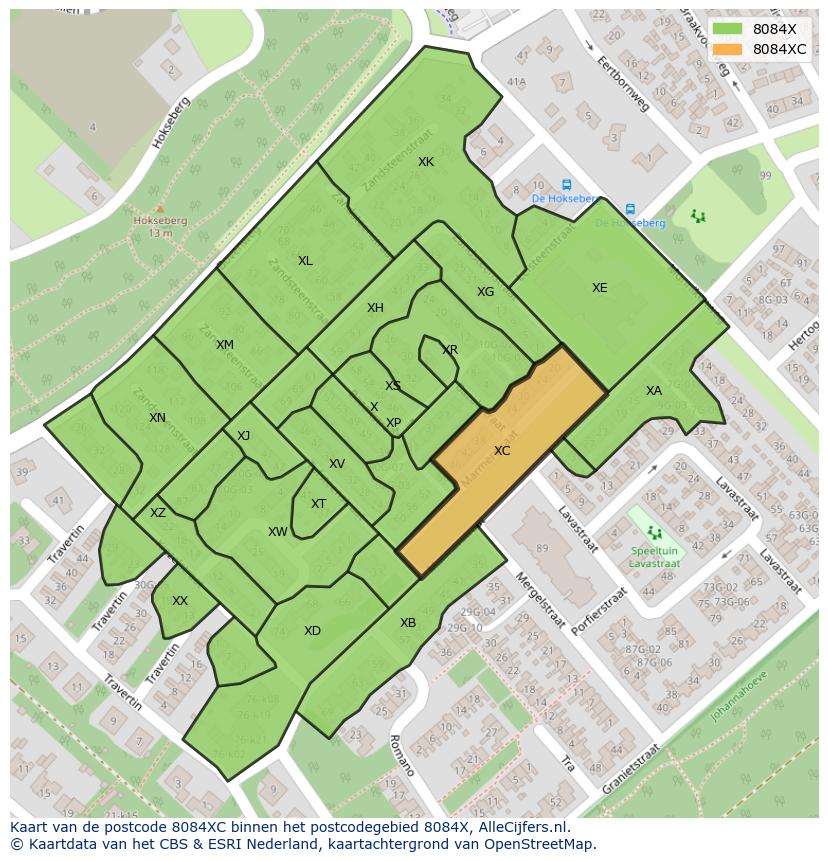 Afbeelding van het postcodegebied 8084 XC op de kaart.