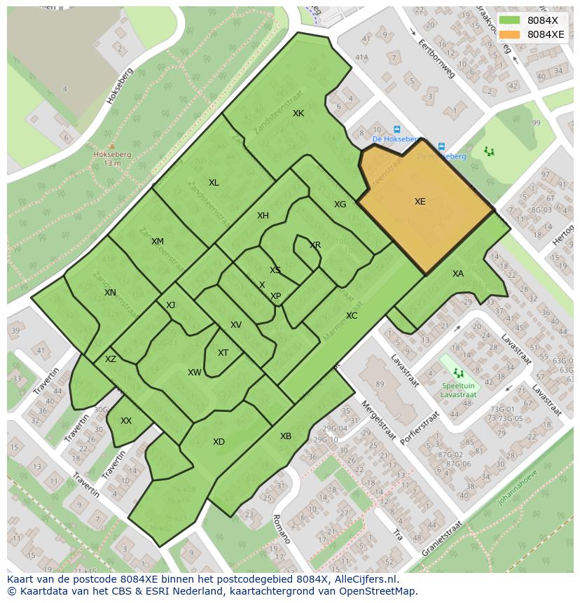 Afbeelding van het postcodegebied 8084 XE op de kaart.