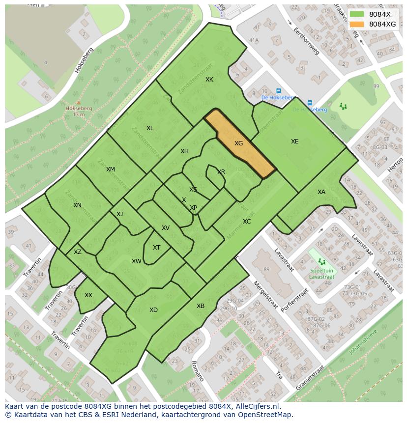 Afbeelding van het postcodegebied 8084 XG op de kaart.