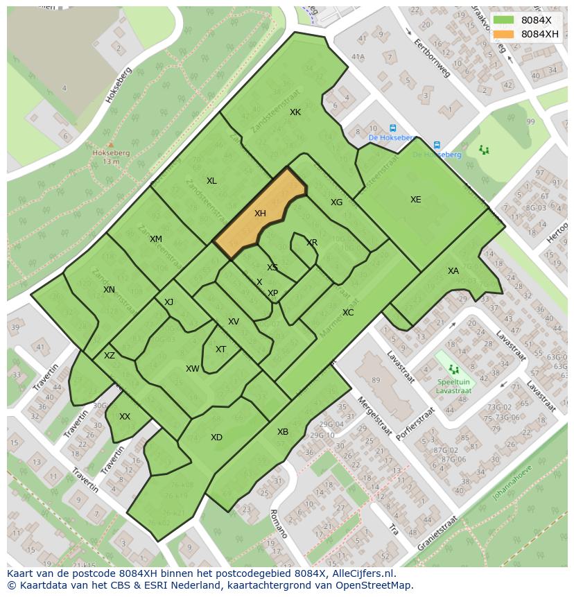 Afbeelding van het postcodegebied 8084 XH op de kaart.