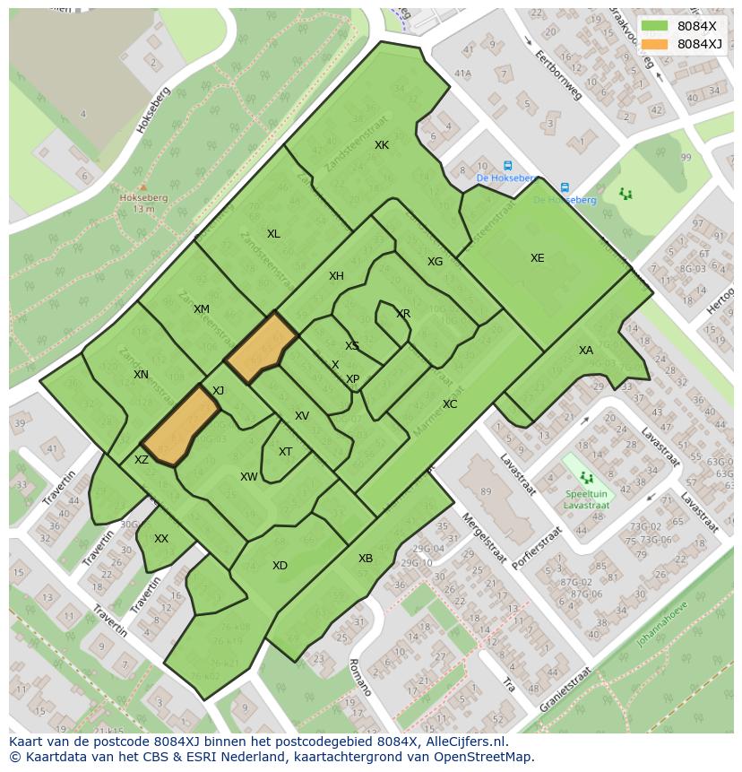 Afbeelding van het postcodegebied 8084 XJ op de kaart.