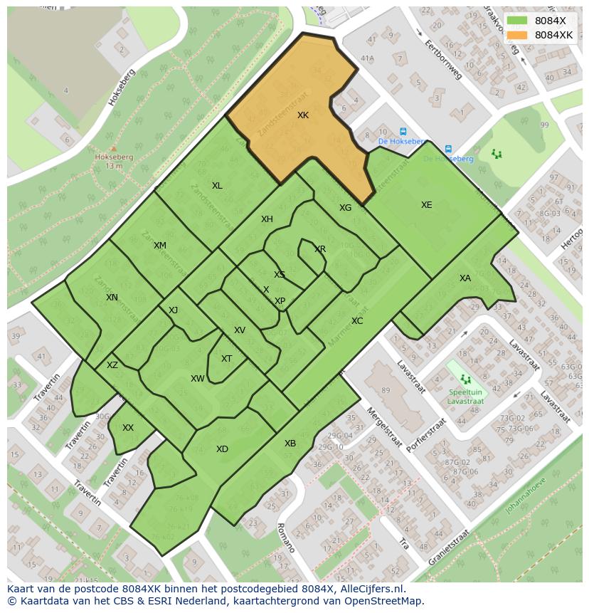 Afbeelding van het postcodegebied 8084 XK op de kaart.