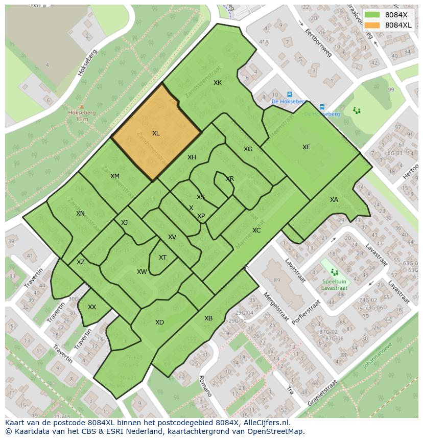 Afbeelding van het postcodegebied 8084 XL op de kaart.