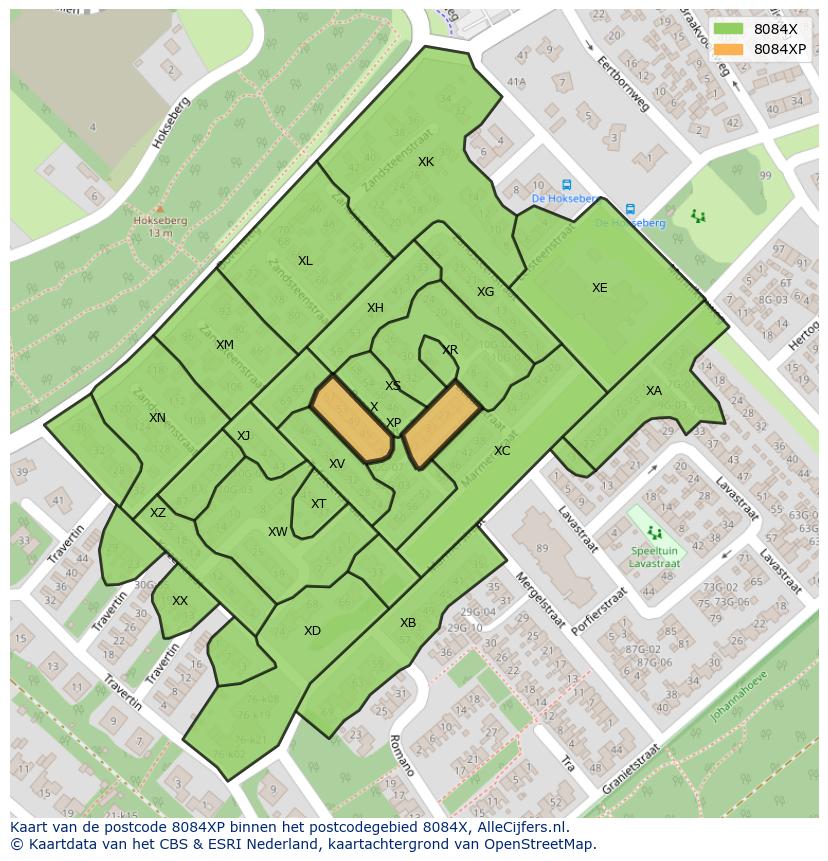Afbeelding van het postcodegebied 8084 XP op de kaart.