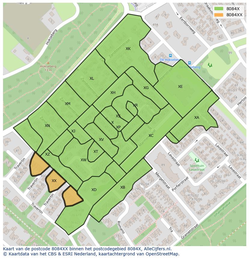 Afbeelding van het postcodegebied 8084 XX op de kaart.