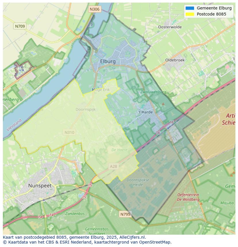 Afbeelding van het postcodegebied 8085 op de kaart.