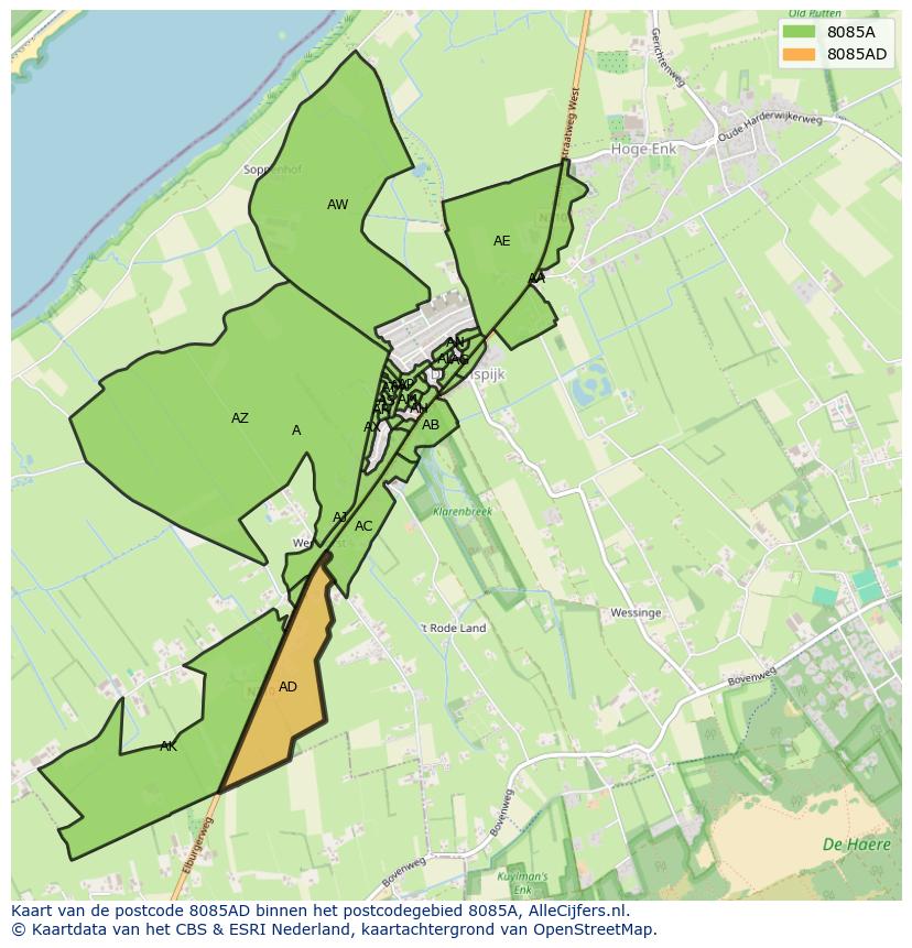 Afbeelding van het postcodegebied 8085 AD op de kaart.