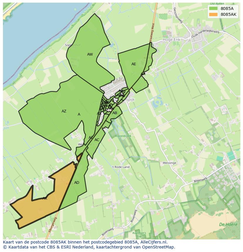 Afbeelding van het postcodegebied 8085 AK op de kaart.