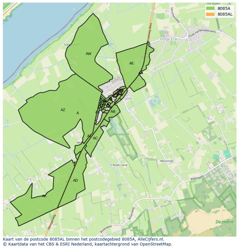 Afbeelding van het postcodegebied 8085 AL op de kaart.