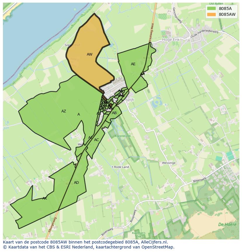 Afbeelding van het postcodegebied 8085 AW op de kaart.
