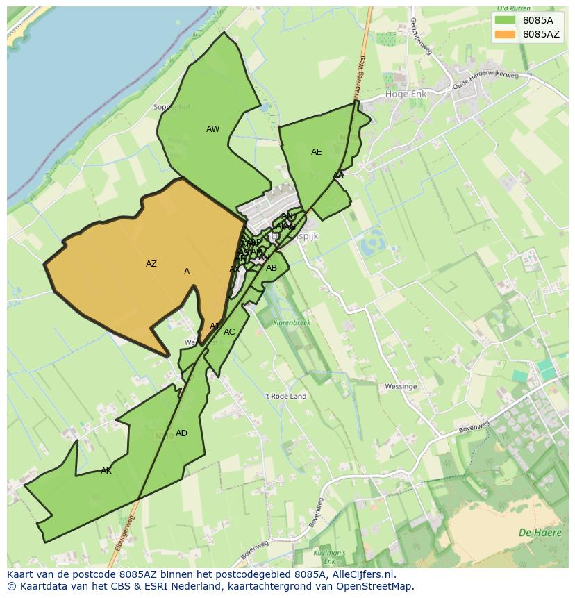 Afbeelding van het postcodegebied 8085 AZ op de kaart.