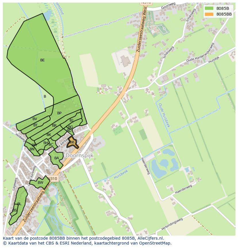 Afbeelding van het postcodegebied 8085 BB op de kaart.
