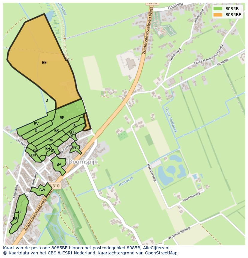Afbeelding van het postcodegebied 8085 BE op de kaart.