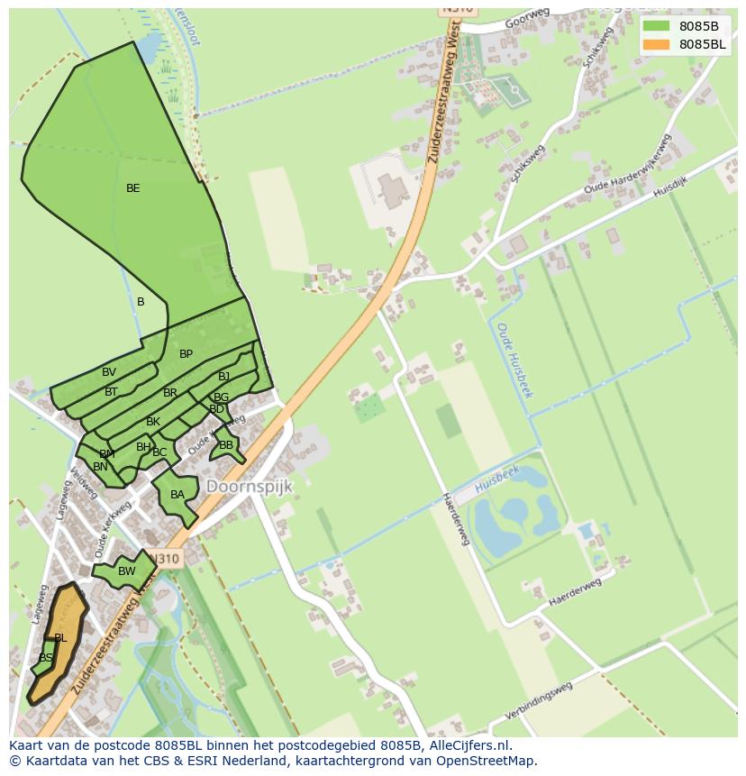 Afbeelding van het postcodegebied 8085 BL op de kaart.