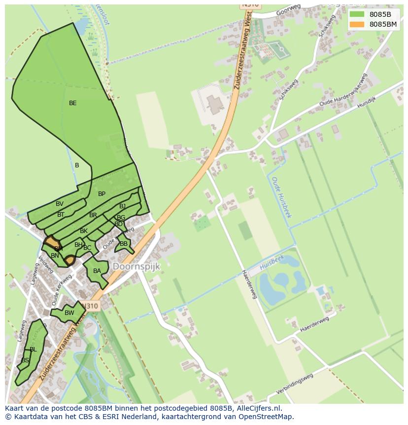 Afbeelding van het postcodegebied 8085 BM op de kaart.