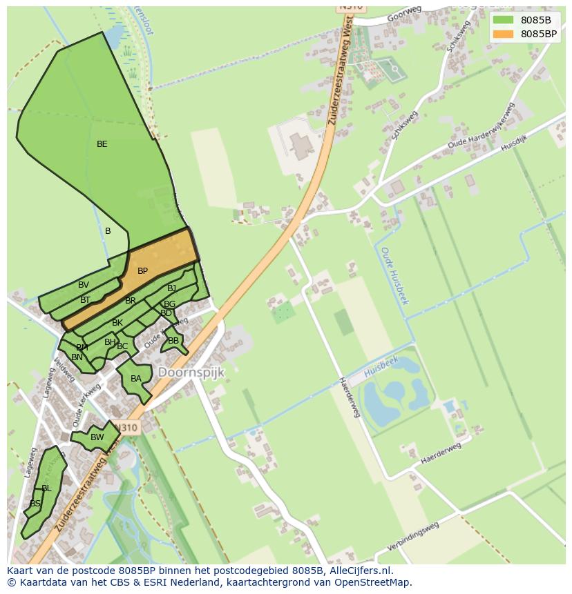 Afbeelding van het postcodegebied 8085 BP op de kaart.