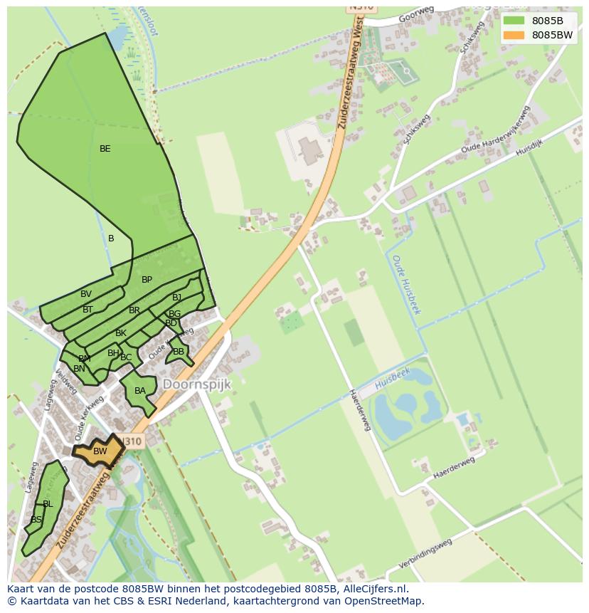Afbeelding van het postcodegebied 8085 BW op de kaart.