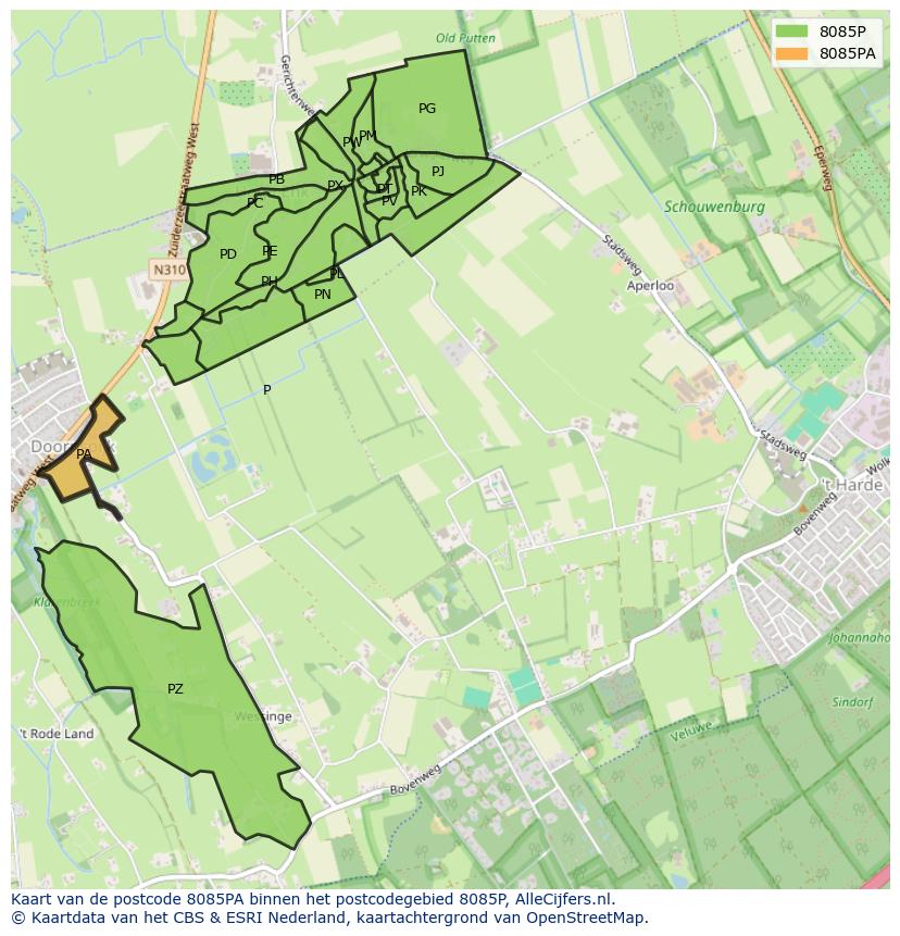 Afbeelding van het postcodegebied 8085 PA op de kaart.