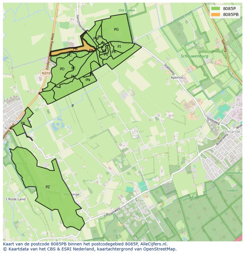 Afbeelding van het postcodegebied 8085 PB op de kaart.