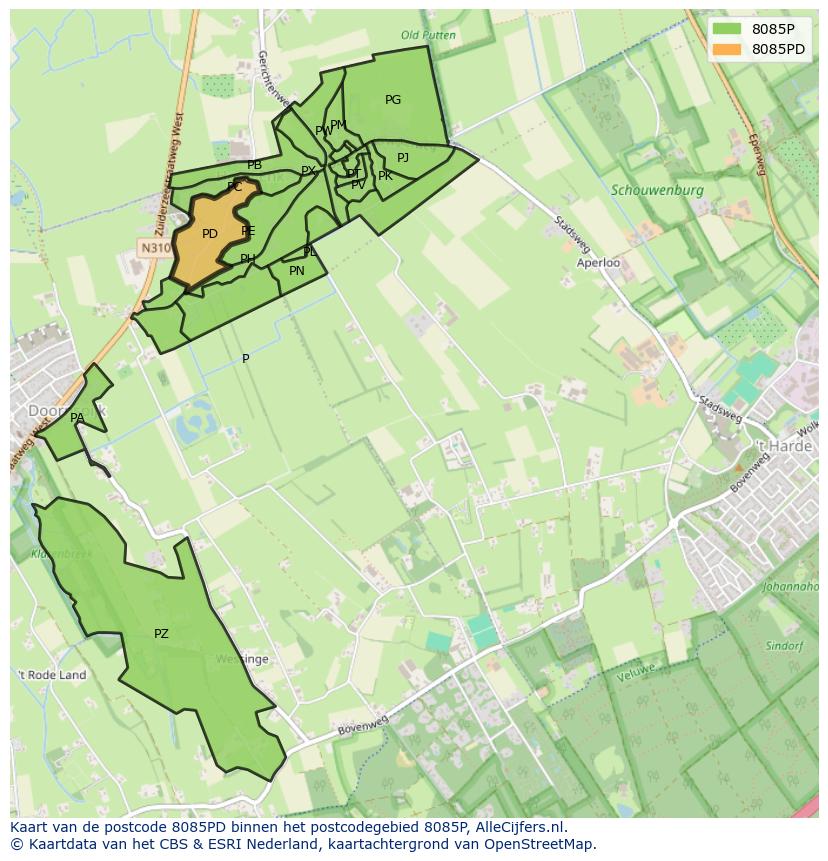 Afbeelding van het postcodegebied 8085 PD op de kaart.