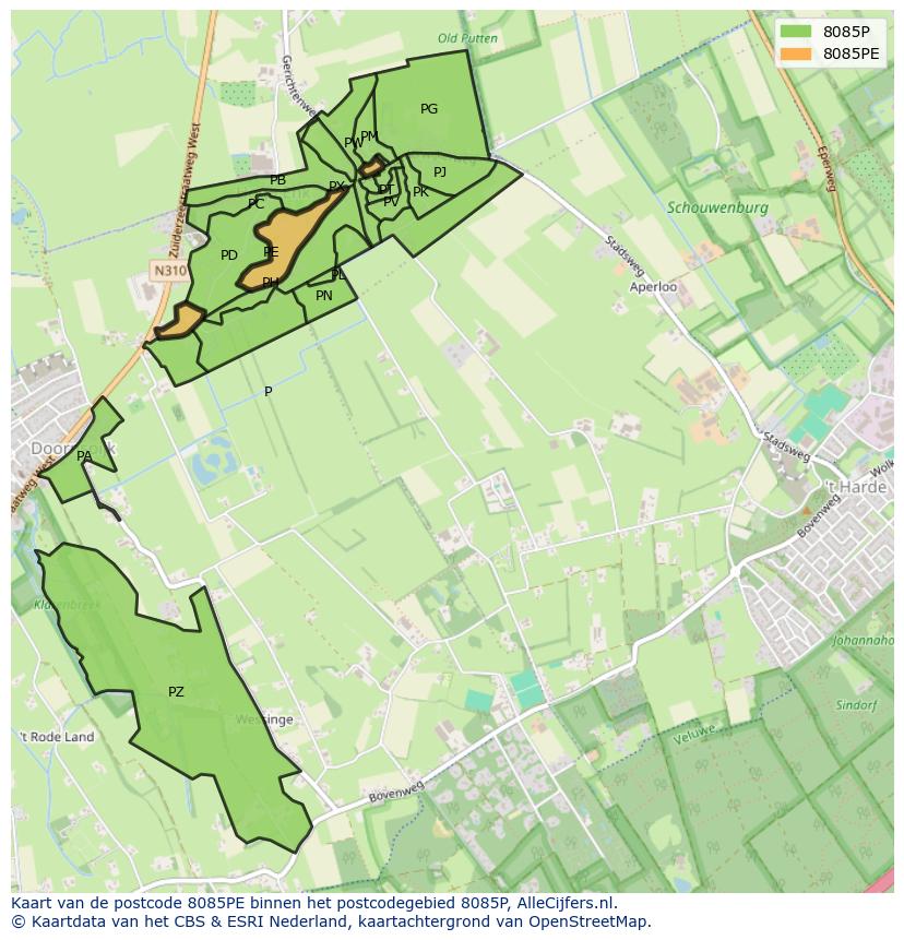 Afbeelding van het postcodegebied 8085 PE op de kaart.