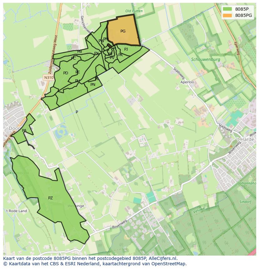 Afbeelding van het postcodegebied 8085 PG op de kaart.