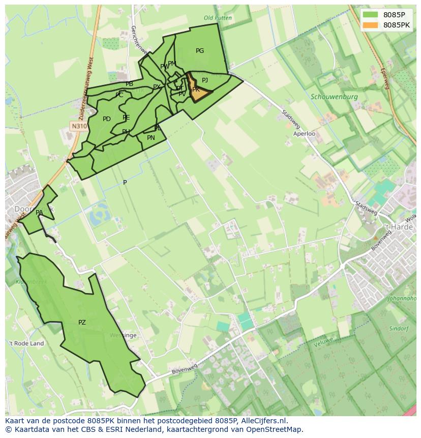 Afbeelding van het postcodegebied 8085 PK op de kaart.