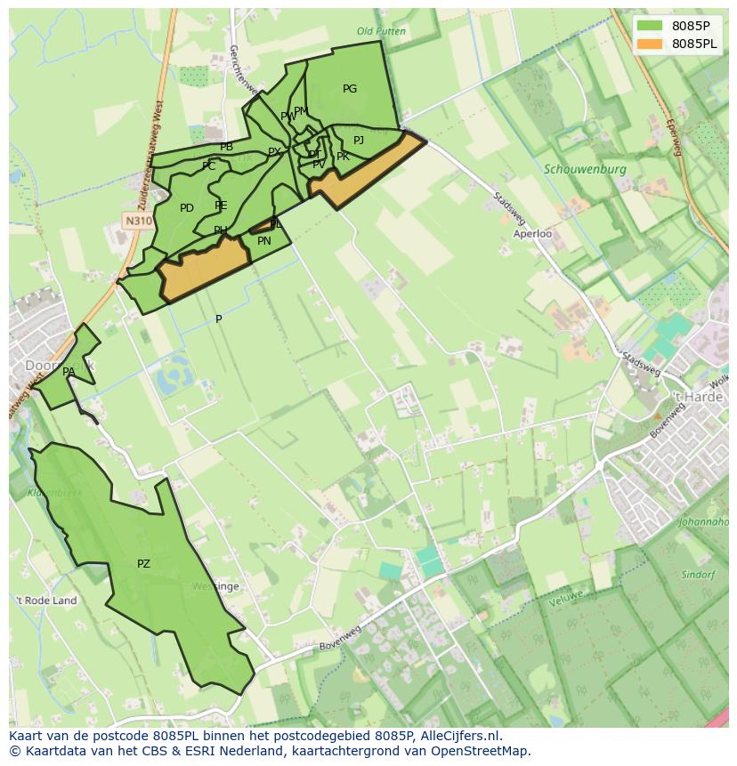 Afbeelding van het postcodegebied 8085 PL op de kaart.