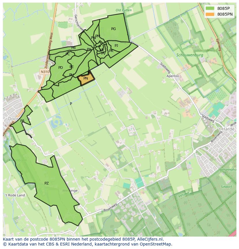 Afbeelding van het postcodegebied 8085 PN op de kaart.