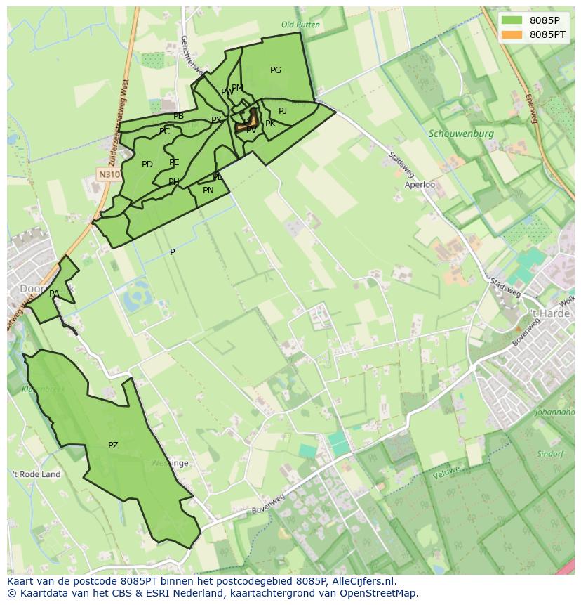 Afbeelding van het postcodegebied 8085 PT op de kaart.