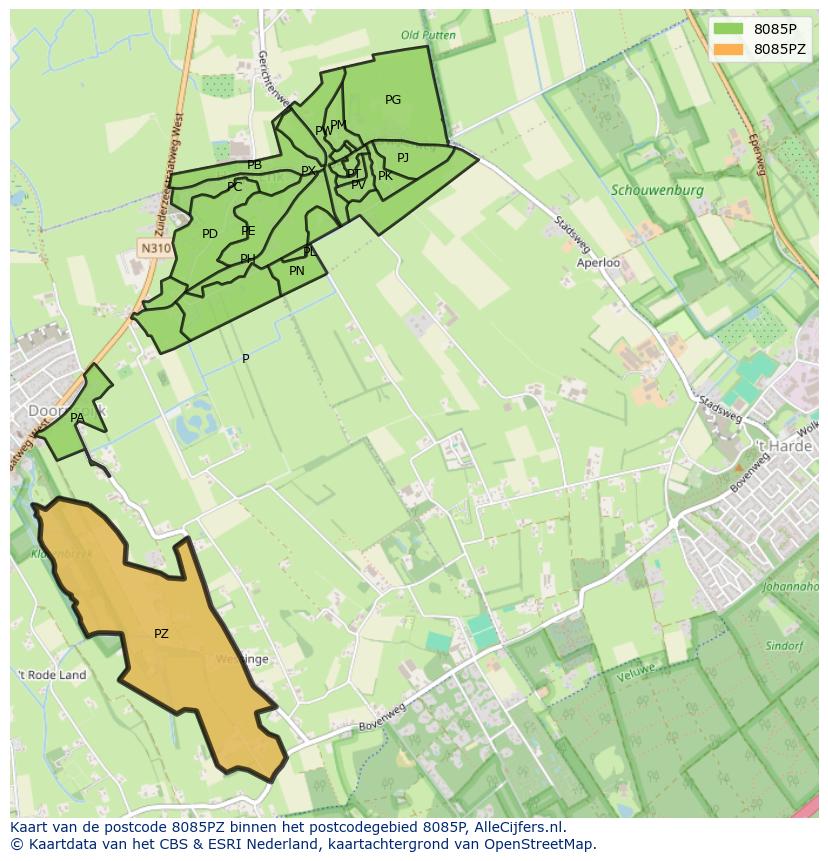 Afbeelding van het postcodegebied 8085 PZ op de kaart.