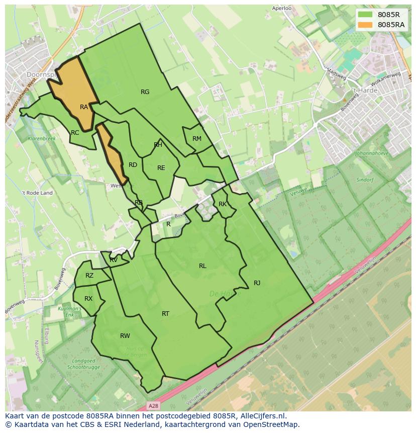 Afbeelding van het postcodegebied 8085 RA op de kaart.