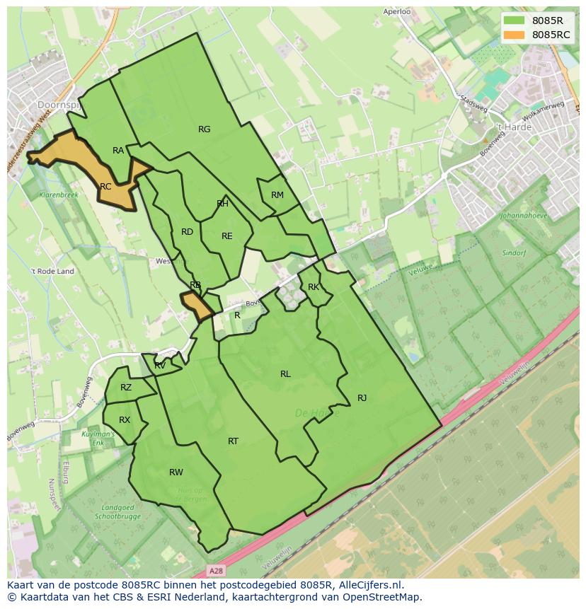 Afbeelding van het postcodegebied 8085 RC op de kaart.
