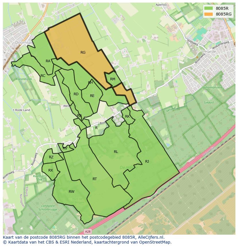 Afbeelding van het postcodegebied 8085 RG op de kaart.