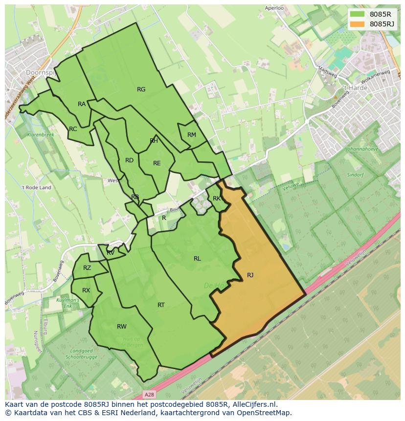 Afbeelding van het postcodegebied 8085 RJ op de kaart.