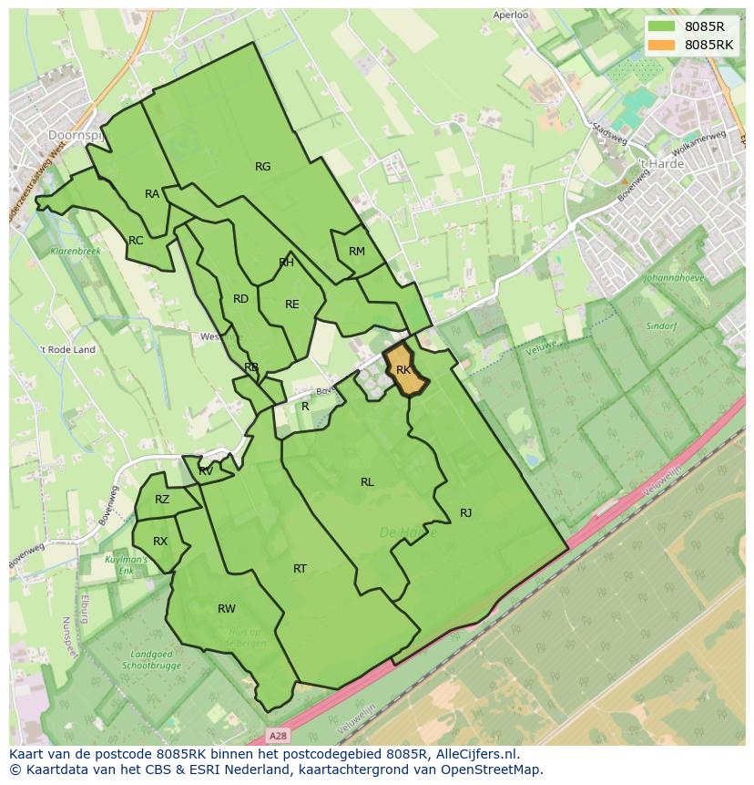 Afbeelding van het postcodegebied 8085 RK op de kaart.