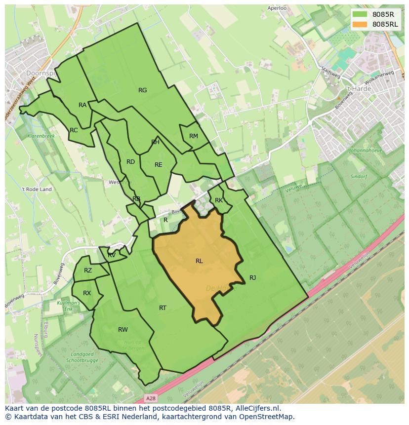 Afbeelding van het postcodegebied 8085 RL op de kaart.