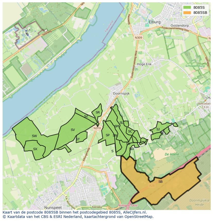 Afbeelding van het postcodegebied 8085 SB op de kaart.