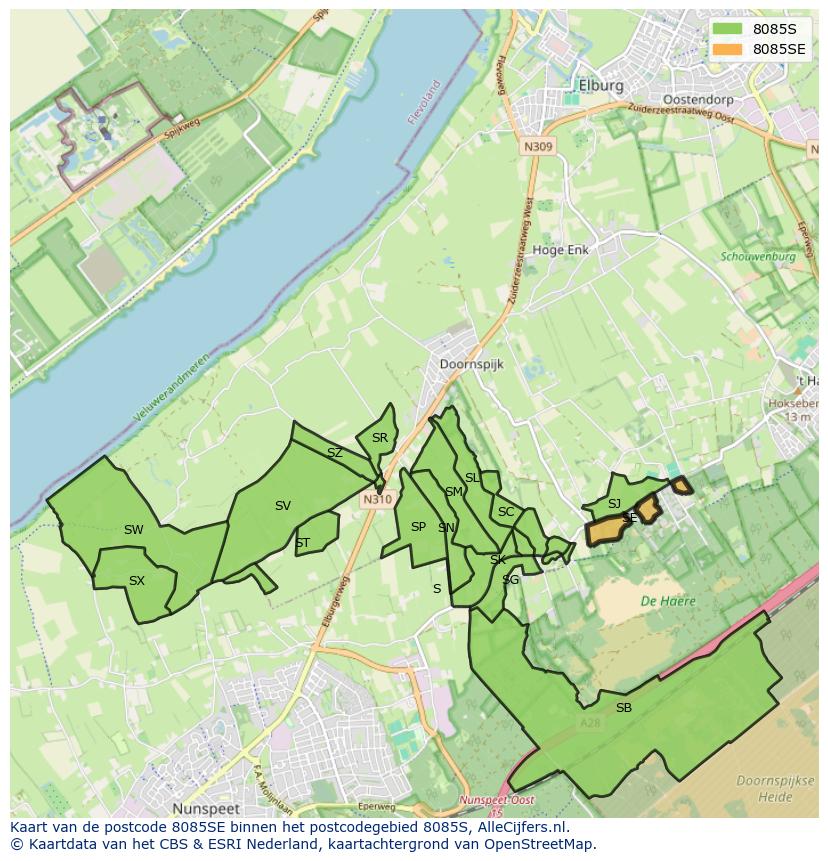 Afbeelding van het postcodegebied 8085 SE op de kaart.