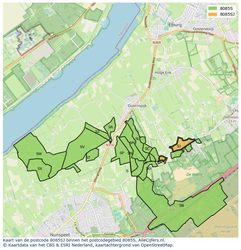 Afbeelding van het postcodegebied 8085 SJ op de kaart.