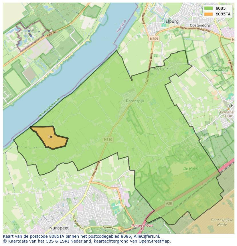 Afbeelding van het postcodegebied 8085 TA op de kaart.