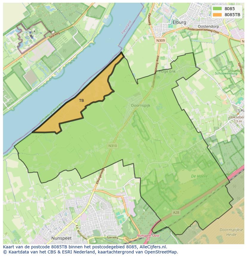 Afbeelding van het postcodegebied 8085 TB op de kaart.