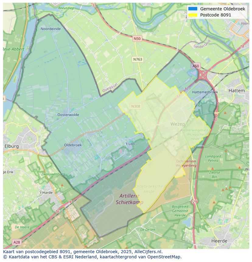 Afbeelding van het postcodegebied 8091 op de kaart.