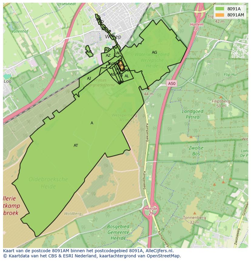 Afbeelding van het postcodegebied 8091 AM op de kaart.