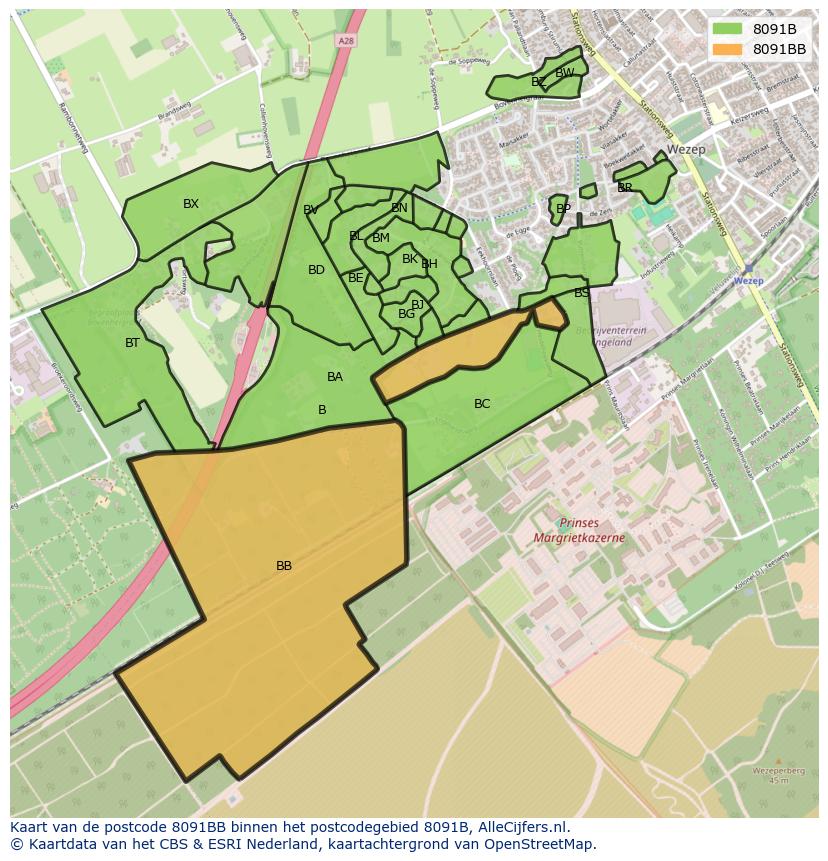 Afbeelding van het postcodegebied 8091 BB op de kaart.