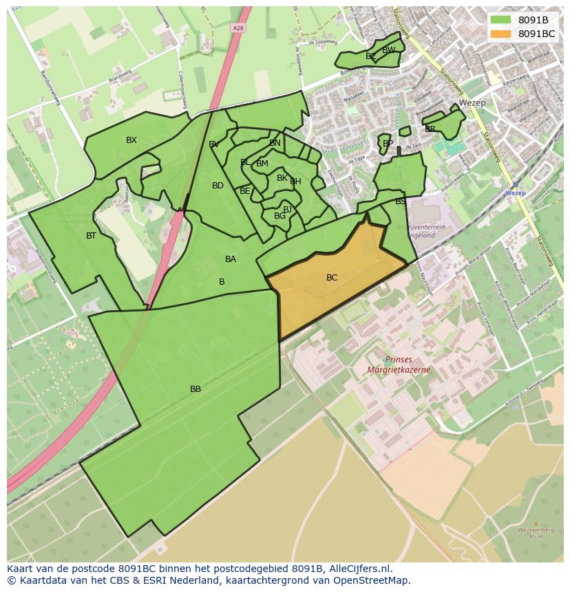 Afbeelding van het postcodegebied 8091 BC op de kaart.
